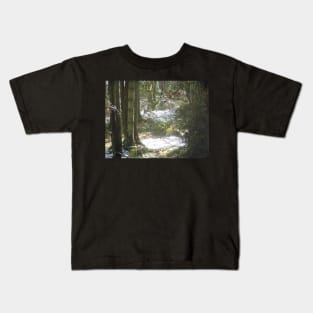 Forest Sun Rays in the Snow #48 Kids T-Shirt